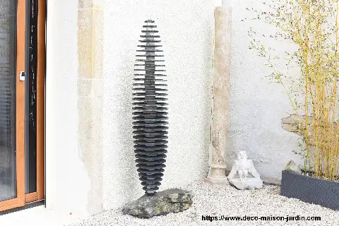 Sculpture en Ardoise de Chine et Marbre Blanc– Statue Jardin
